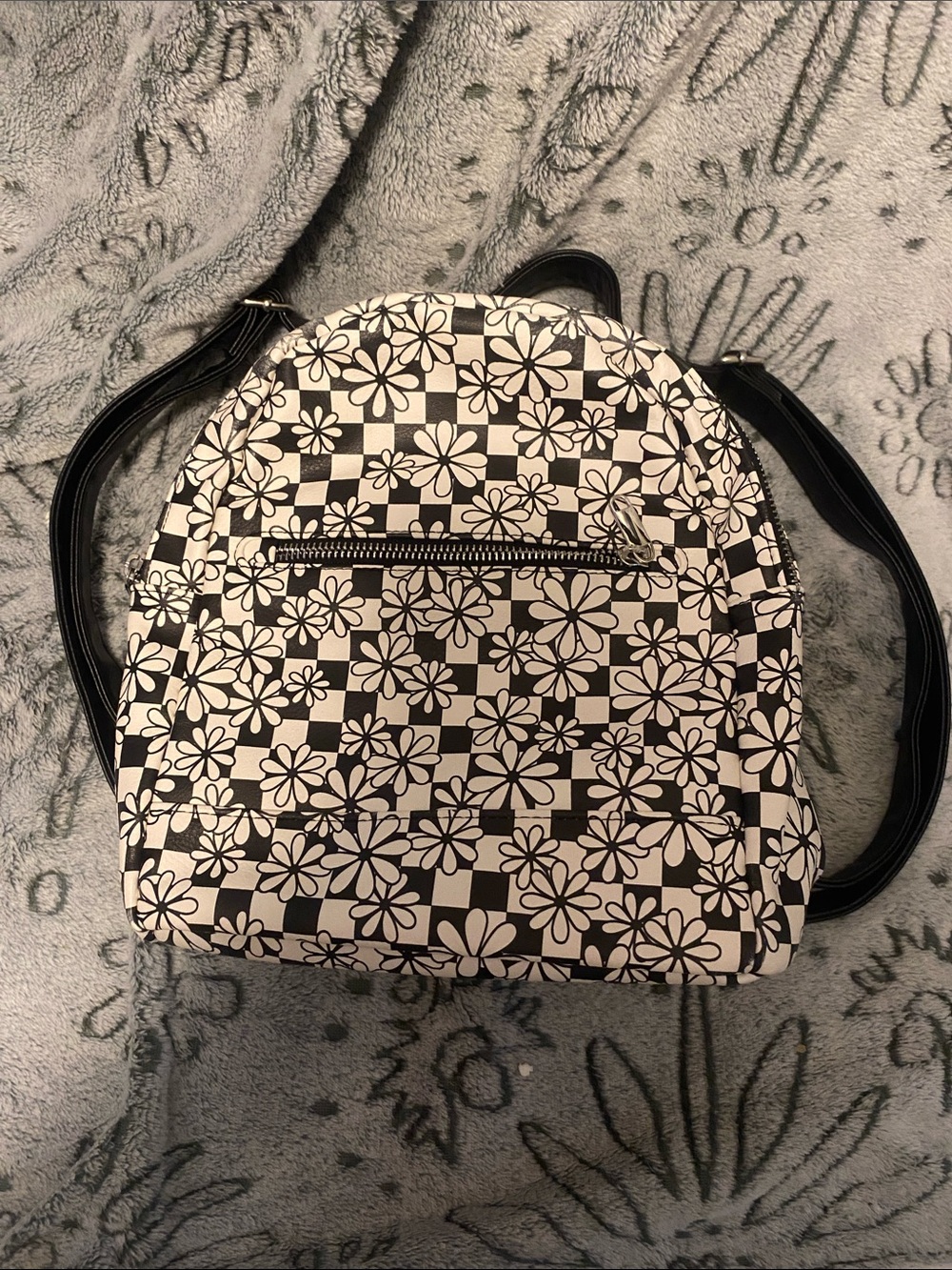 wild fable Black and White Floral Checker Mini Backpack